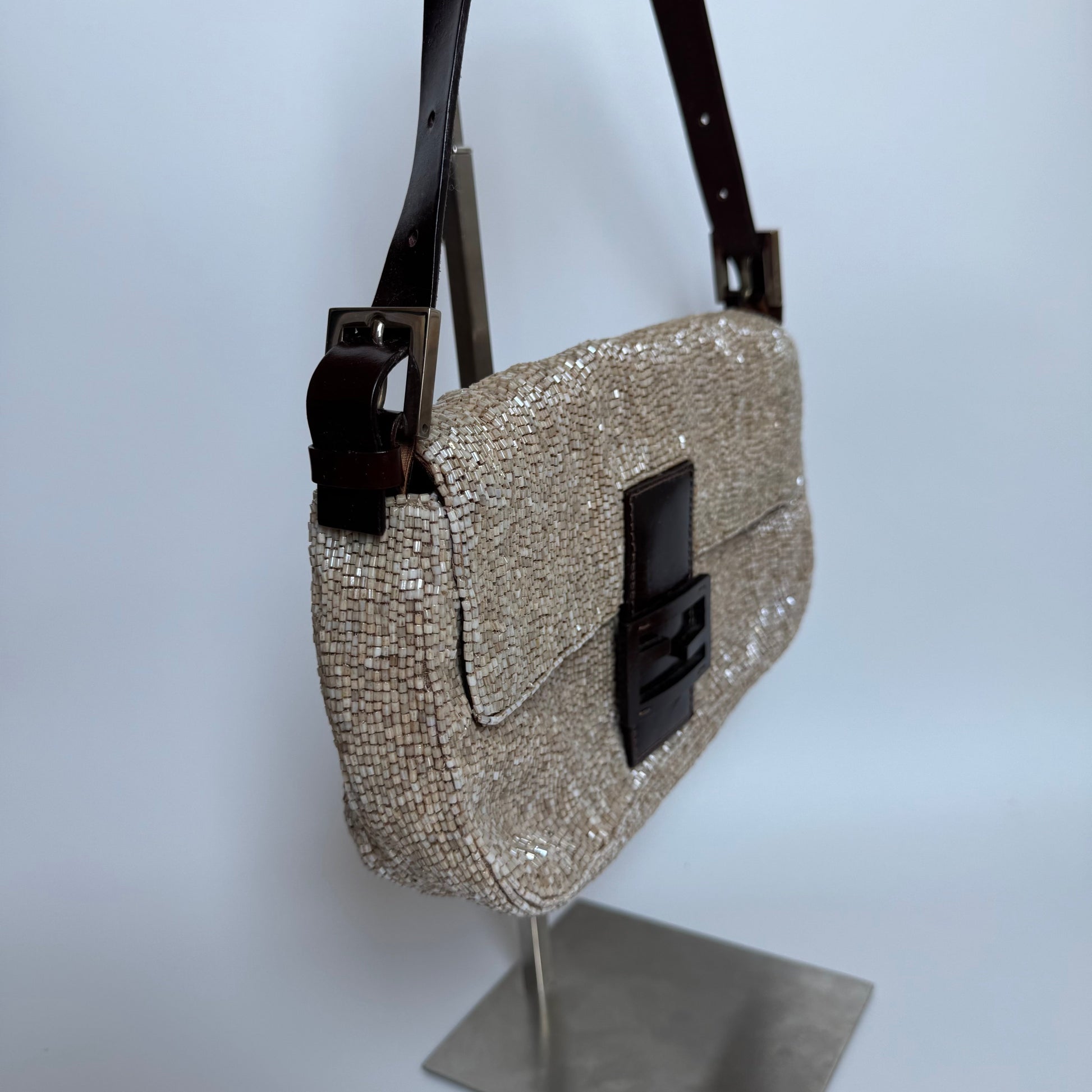 Fendi Baguette Shoulder bag with Glitter Beige Beads