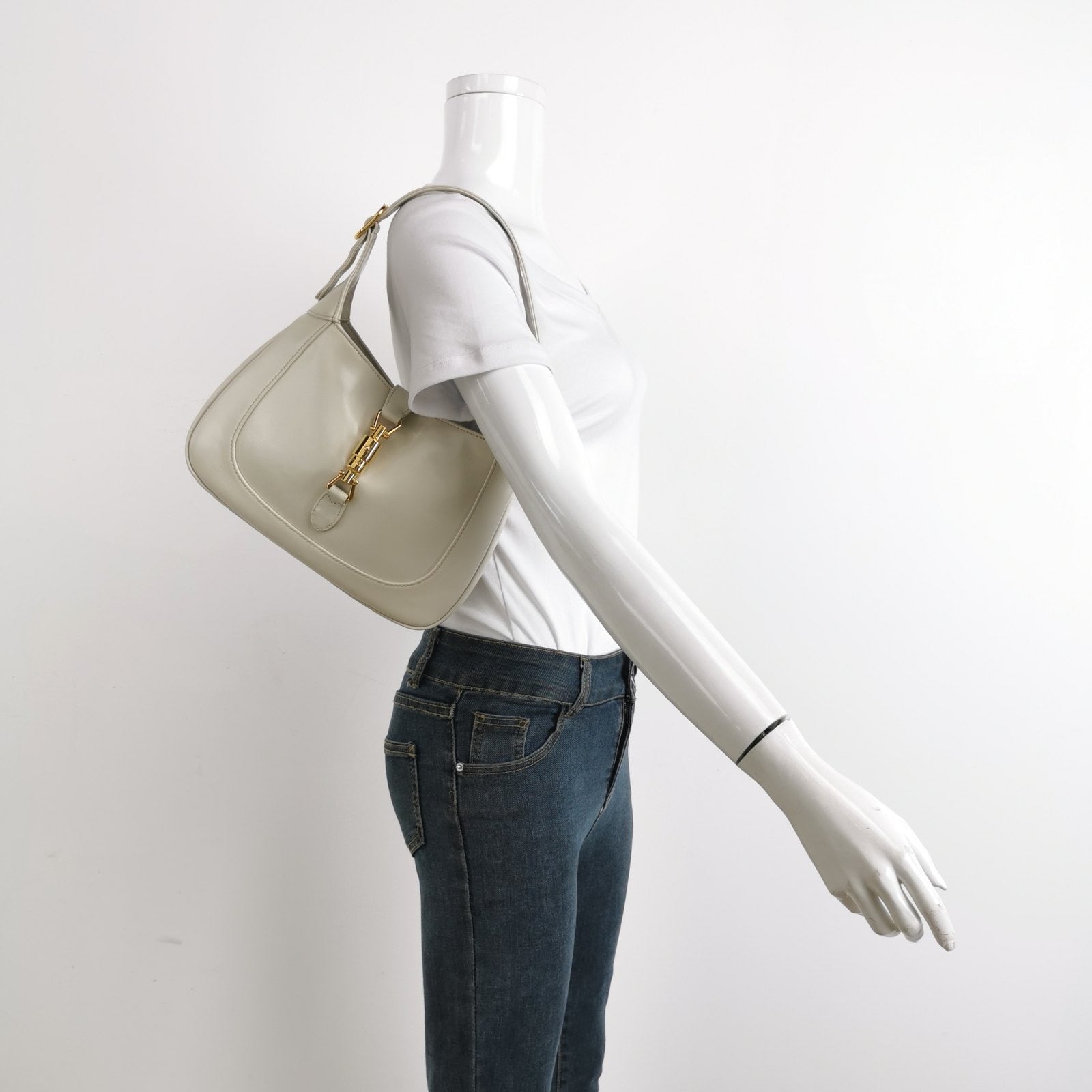 Gucci Jackie 1961 Small Leather Bag with Adjustable Strap White