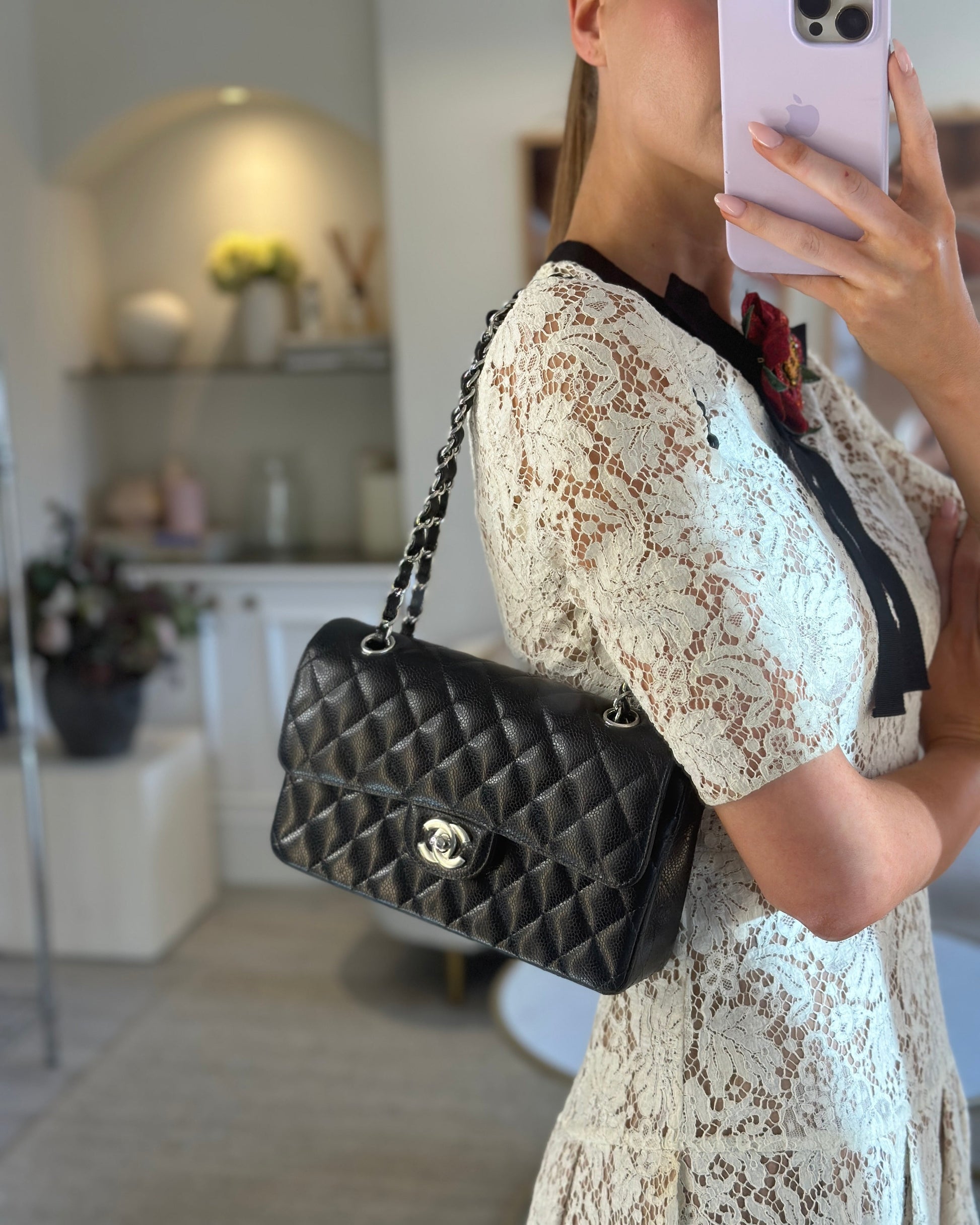 Chanel Black Small Classic Double Flap Bag in Caviar Leather with Silver Hardware RRP £8,180
