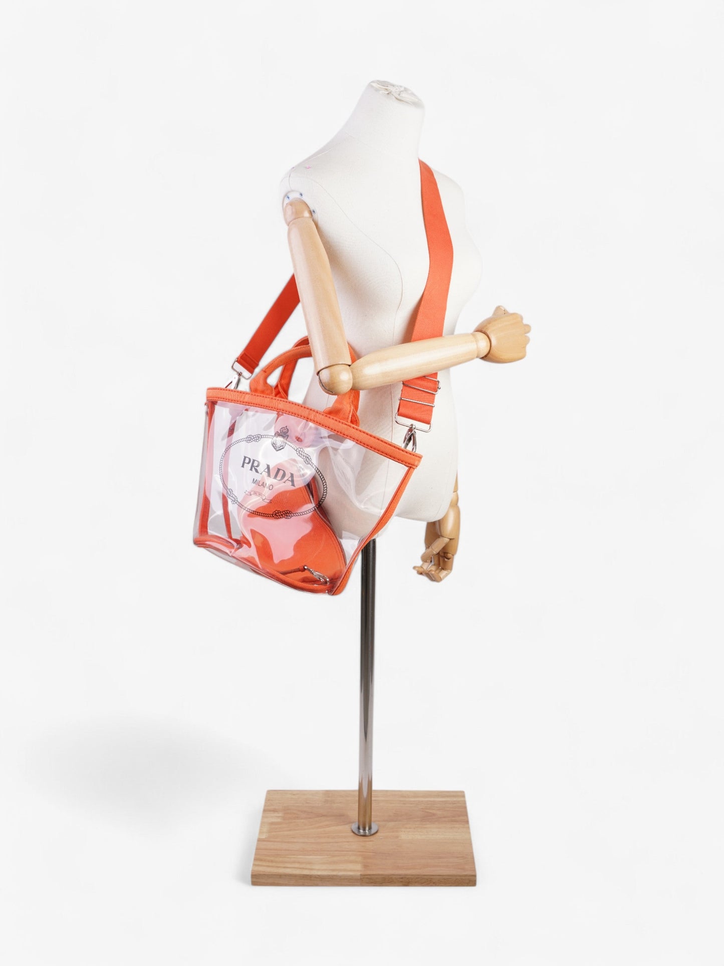 Prada PVC Clear Logo-Print Tote Orange / Clear PVC