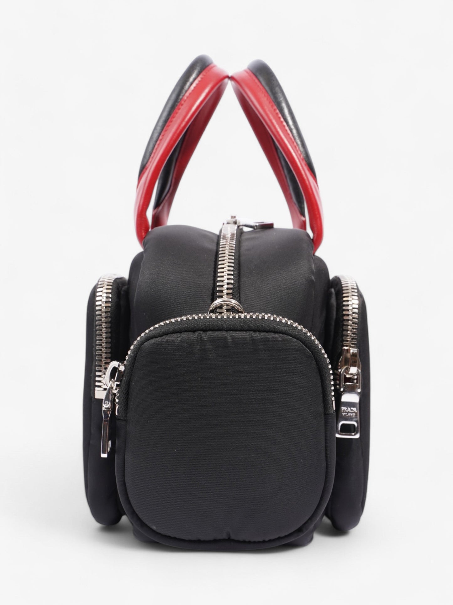 Prada Triangle Nylon Shoulder Bag Black / Red Nylon, Leather