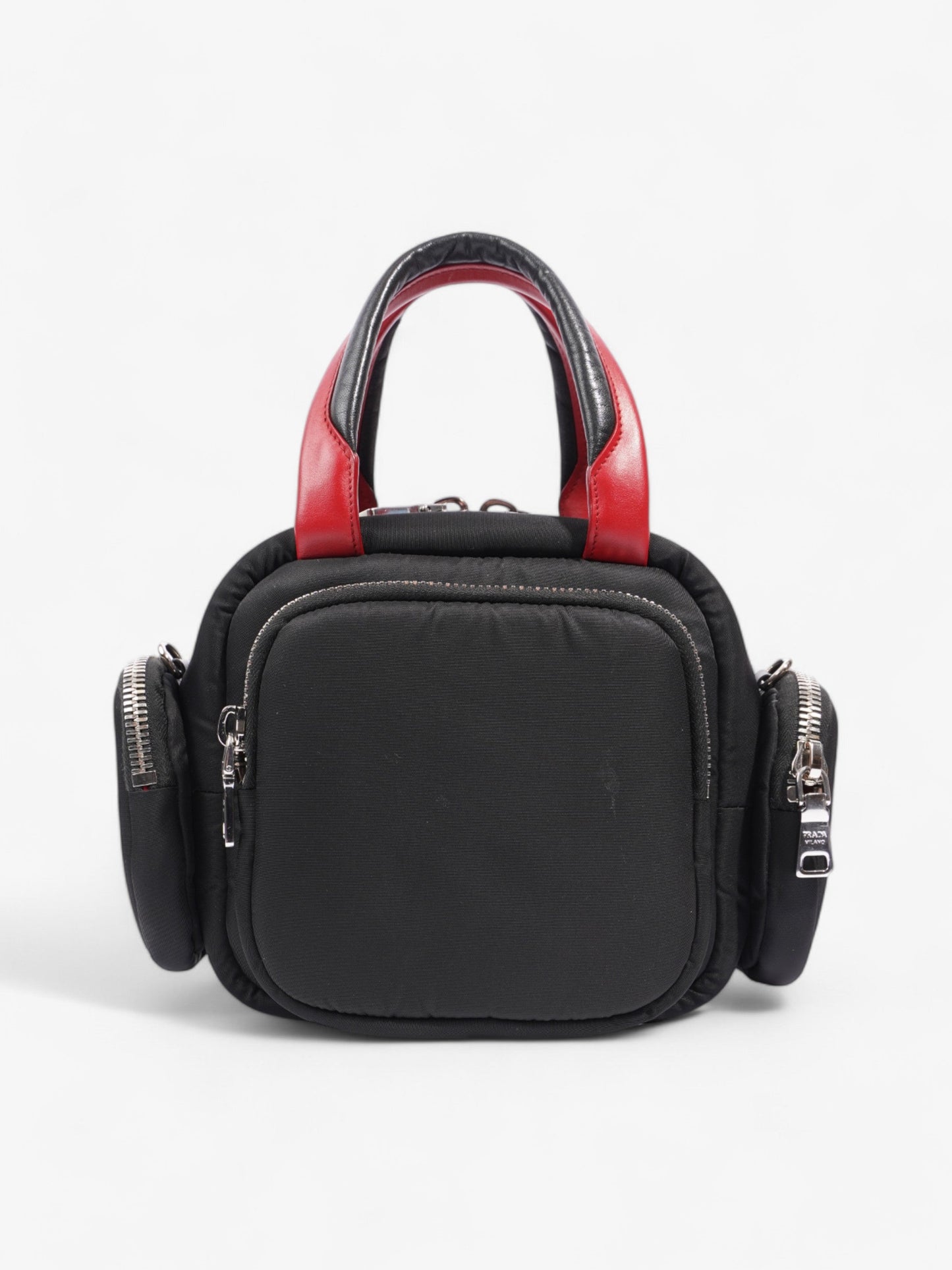 Prada Triangle Nylon Shoulder Bag Black / Red Nylon, Leather