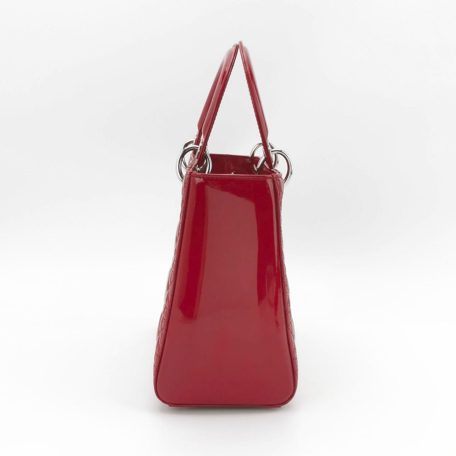 Lady Dior Medium Red Burgundy Patent Leather Handbag Silver Hardware