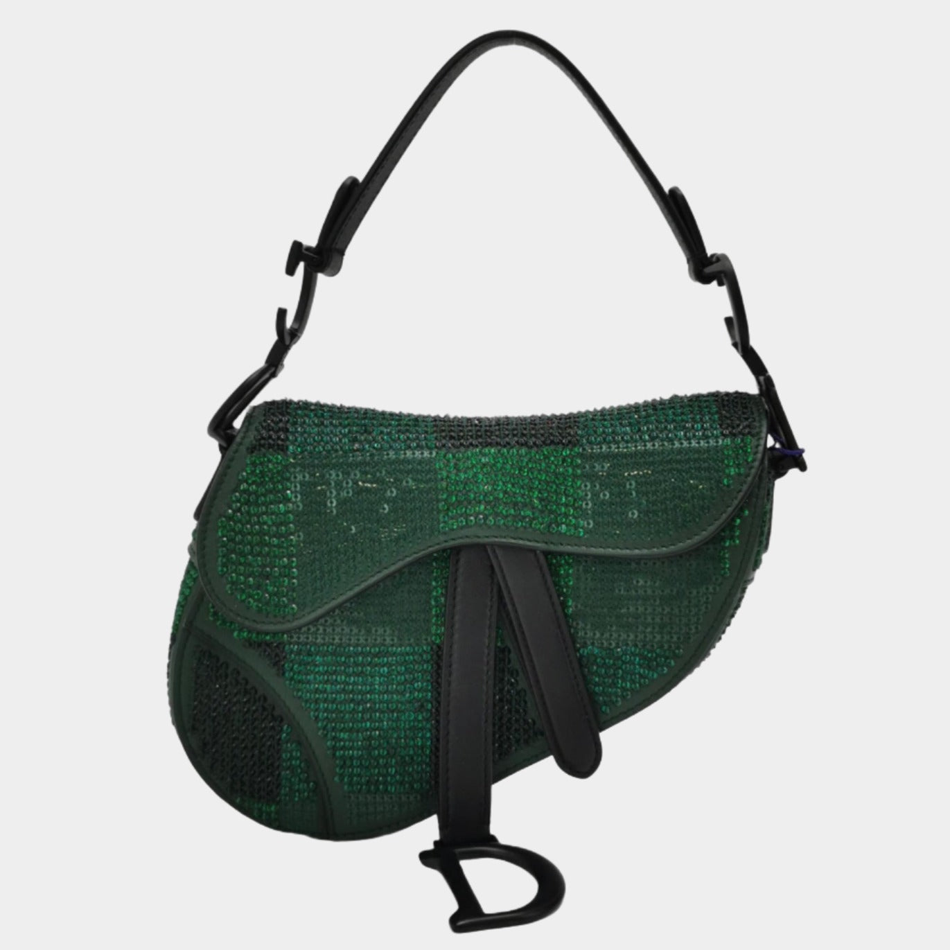 Dior Saddle Mini 2019 Black and Green Beaded Shoulder Bag