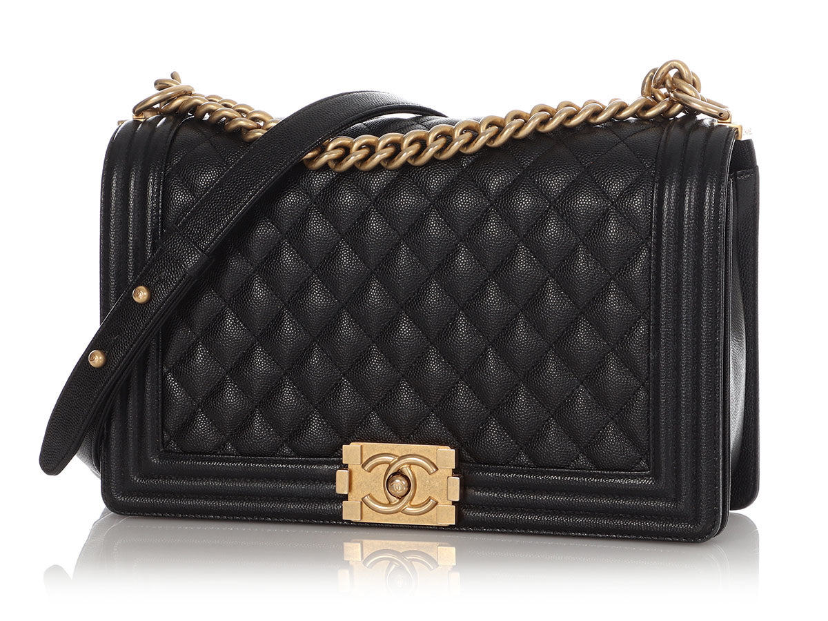 Chanel New Medium Black Quilted Caviar Boy Bag