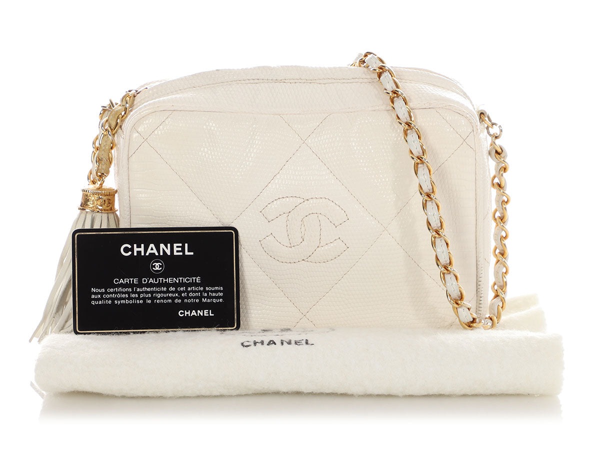 Chanel Small White Lizard Camera Bag