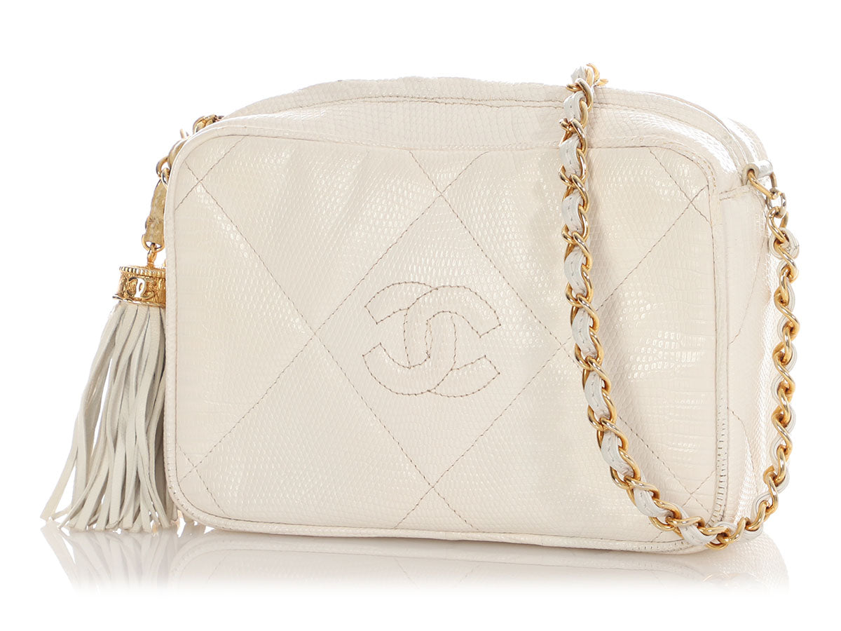 Chanel Small White Lizard Camera Bag