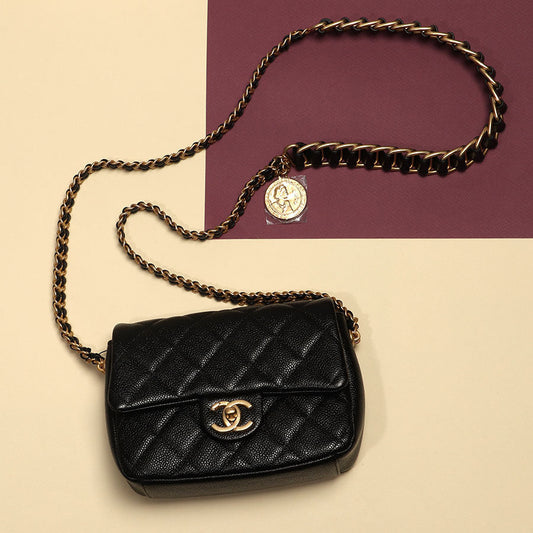 Chanel Mini Black Quilted Caviar MÃ©dallion Flap
