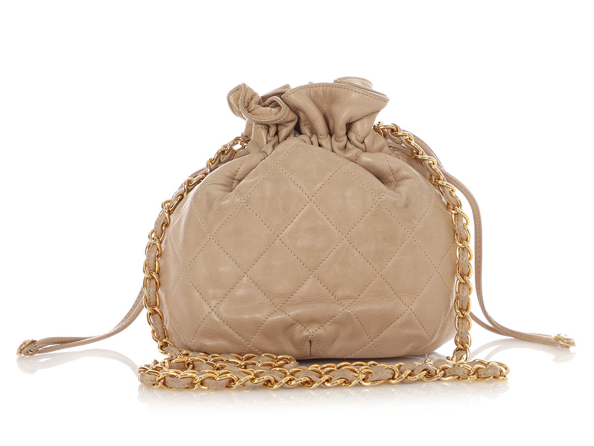 Chanel Small Taupe Quilted Lambskin Bucket Bag