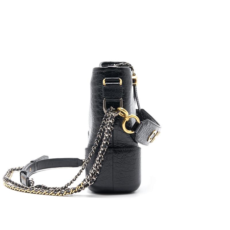 Chanels Medium Gabrielle Hobo Bag Crocodile Embossed Calfskin Black