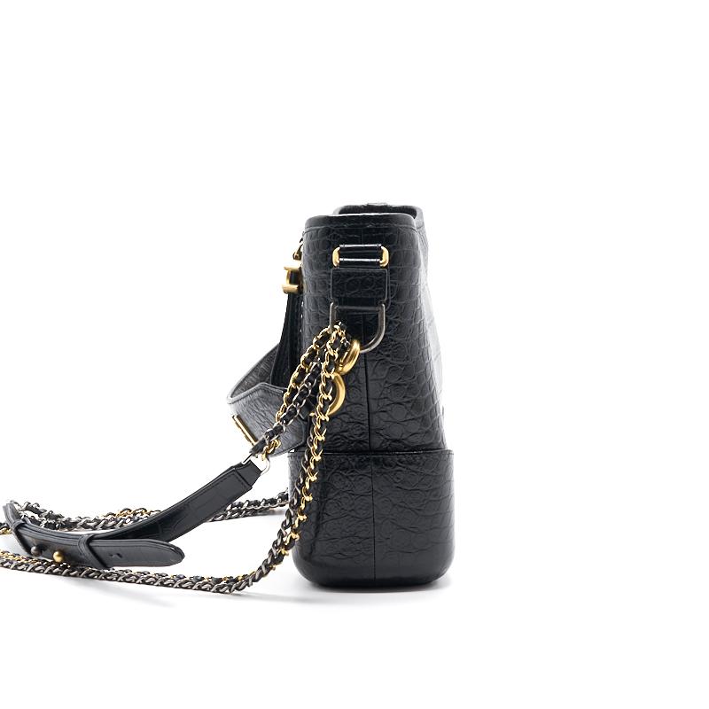 Chanels Medium Gabrielle Hobo Bag Crocodile Embossed Calfskin Black