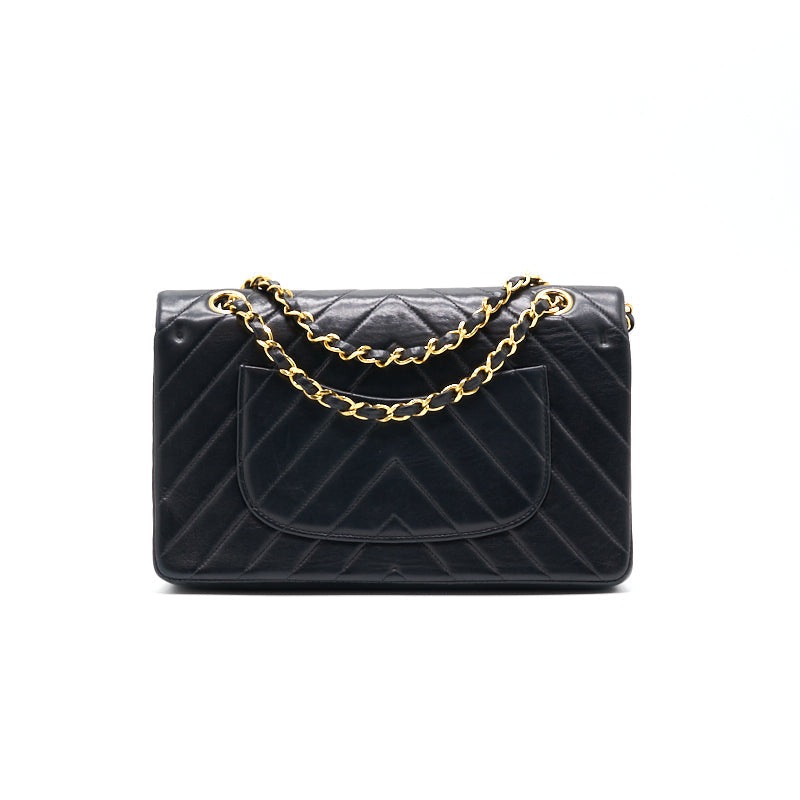 Chanel Classic Medium Double Flap Bag Black with 24K