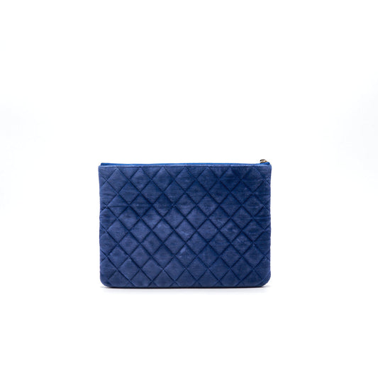 Chanel Navy Velvet Classic Quilted Medium O Case Clutch Purse Bag
