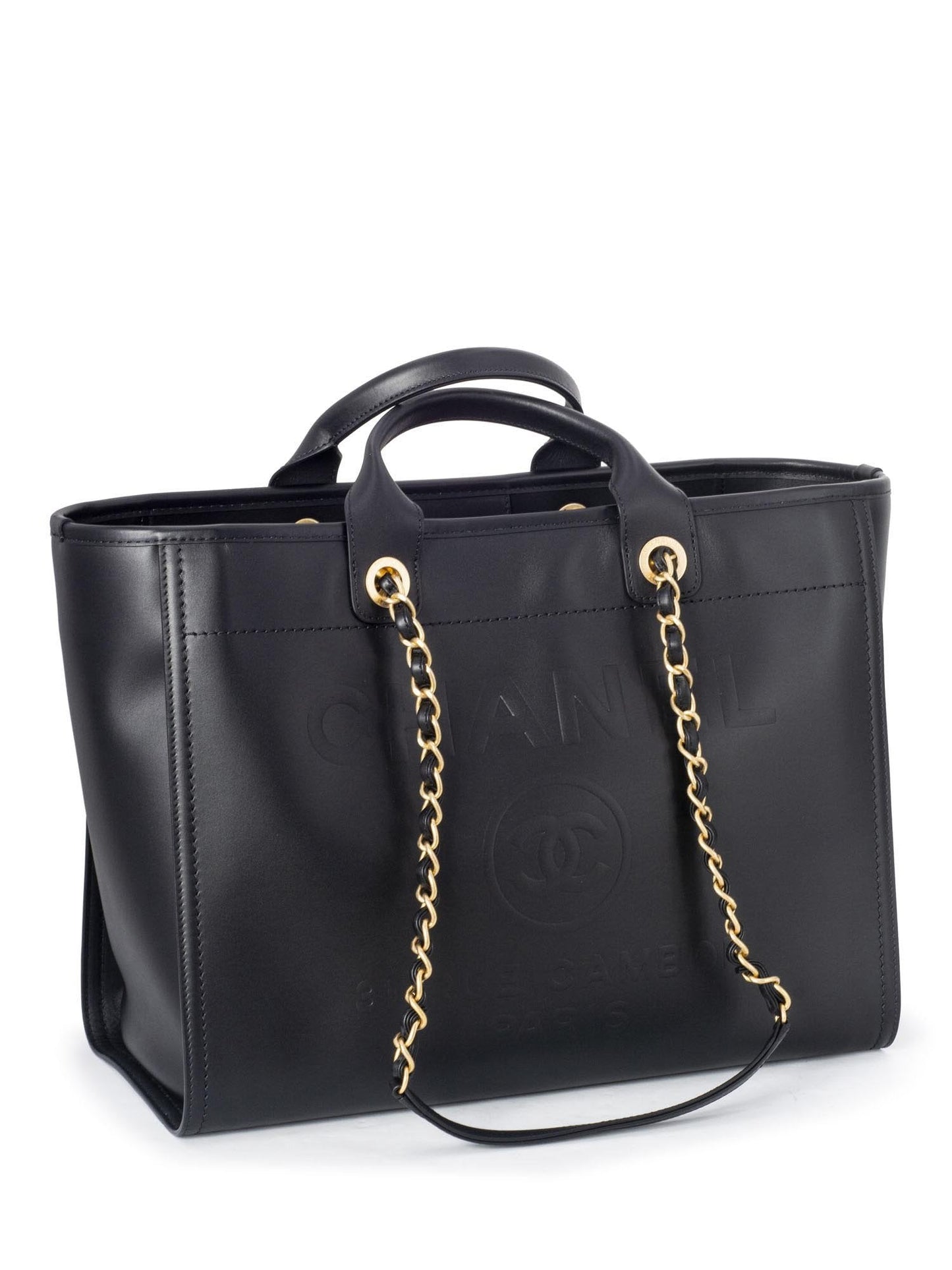 Chanel Calfskin Large Deauville Tote Black Gold