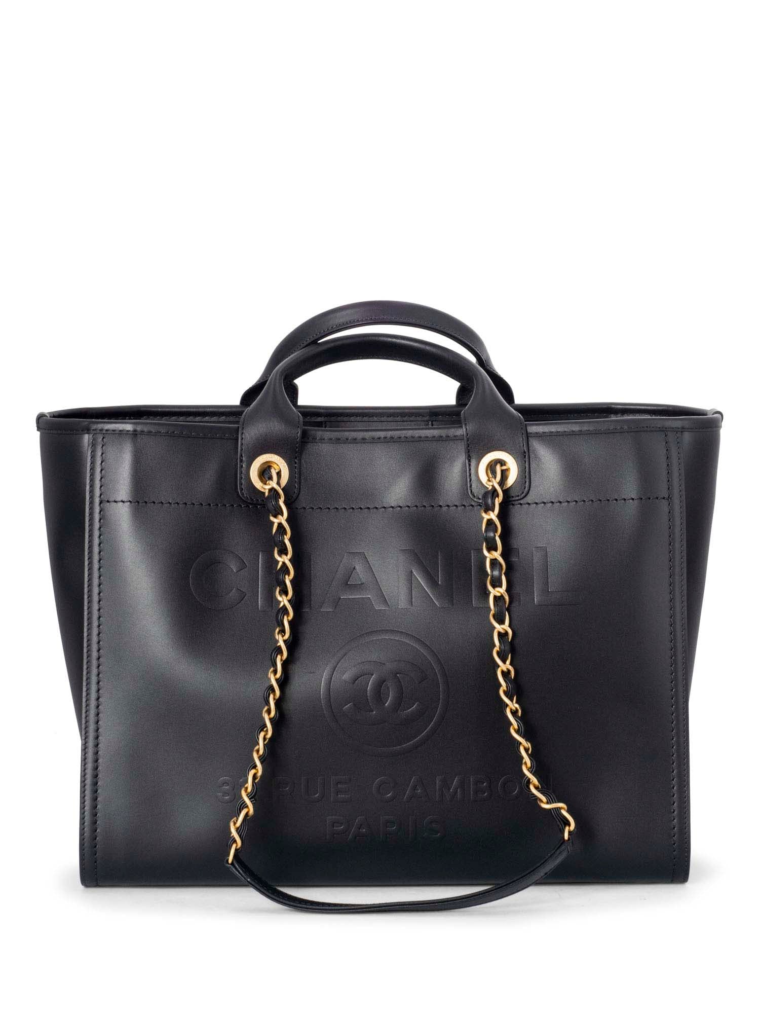 Chanel Calfskin Large Deauville Tote Black Gold
