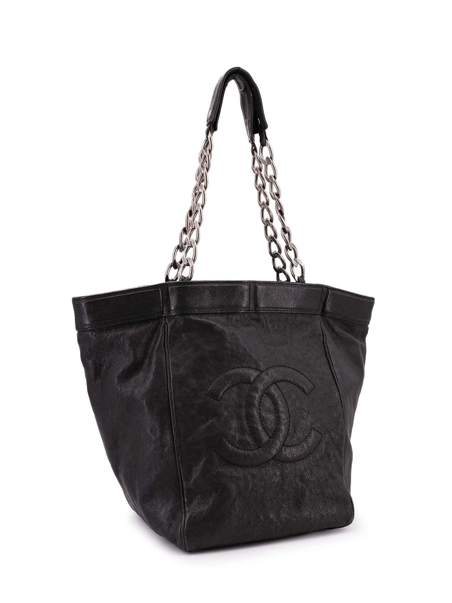 Chanel Caviar Leather Large CC Logo Shopper Bag Black
