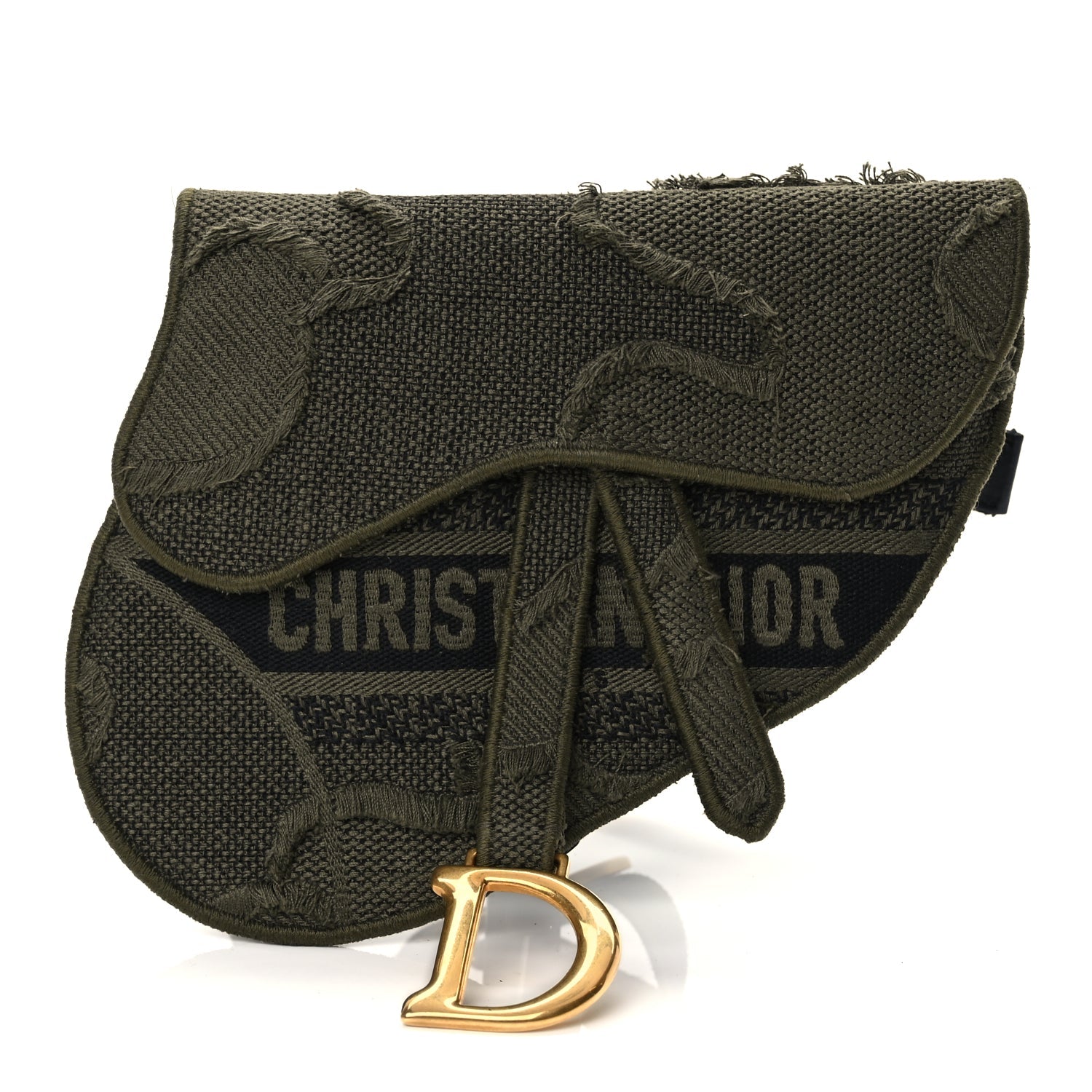 Christian Dior Canvas Embroidered Camouflage Saddle Belt Bag Green