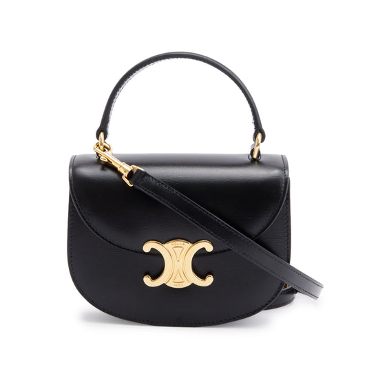 Celine 2021 Black Shiny Calfskin Leather Mini Besace Clea Shoulder Bag