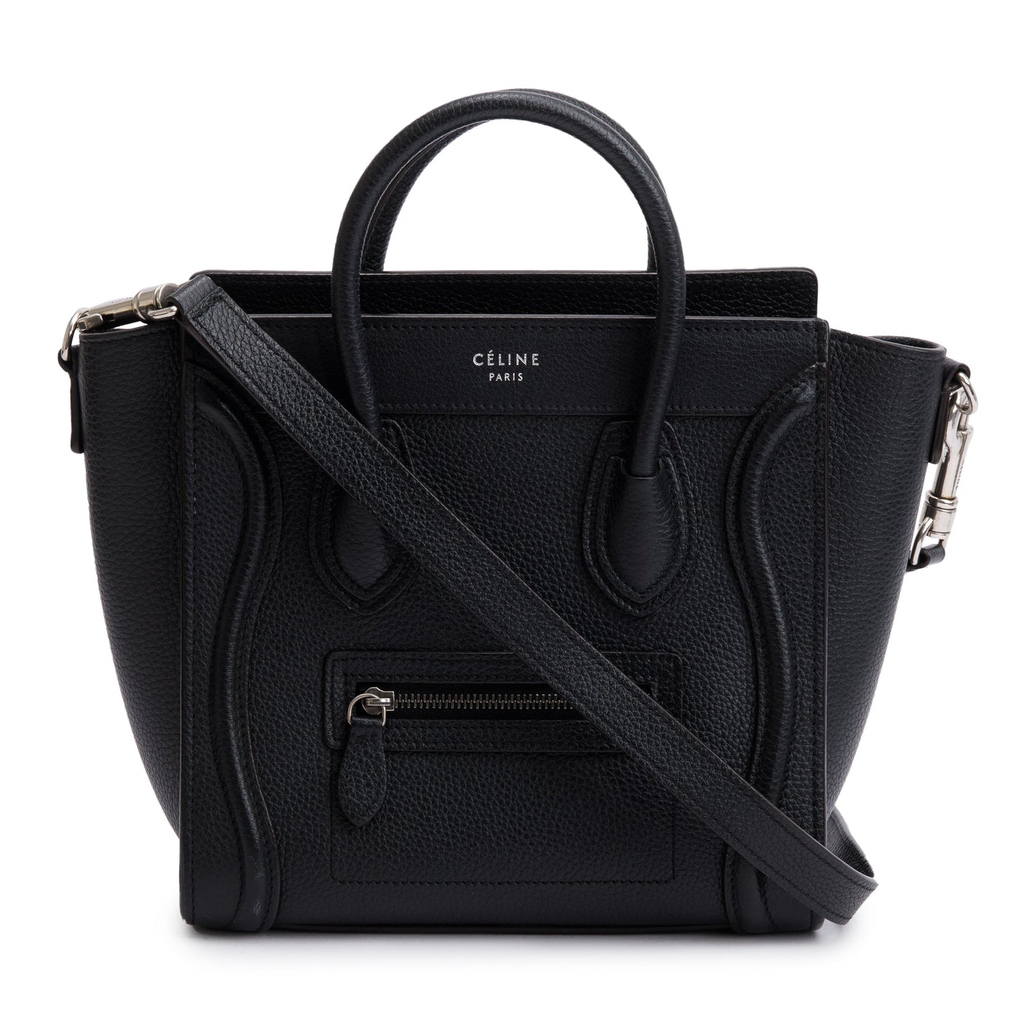 Celine Black Drummed Calfskin Leather Nano Luggage Tote