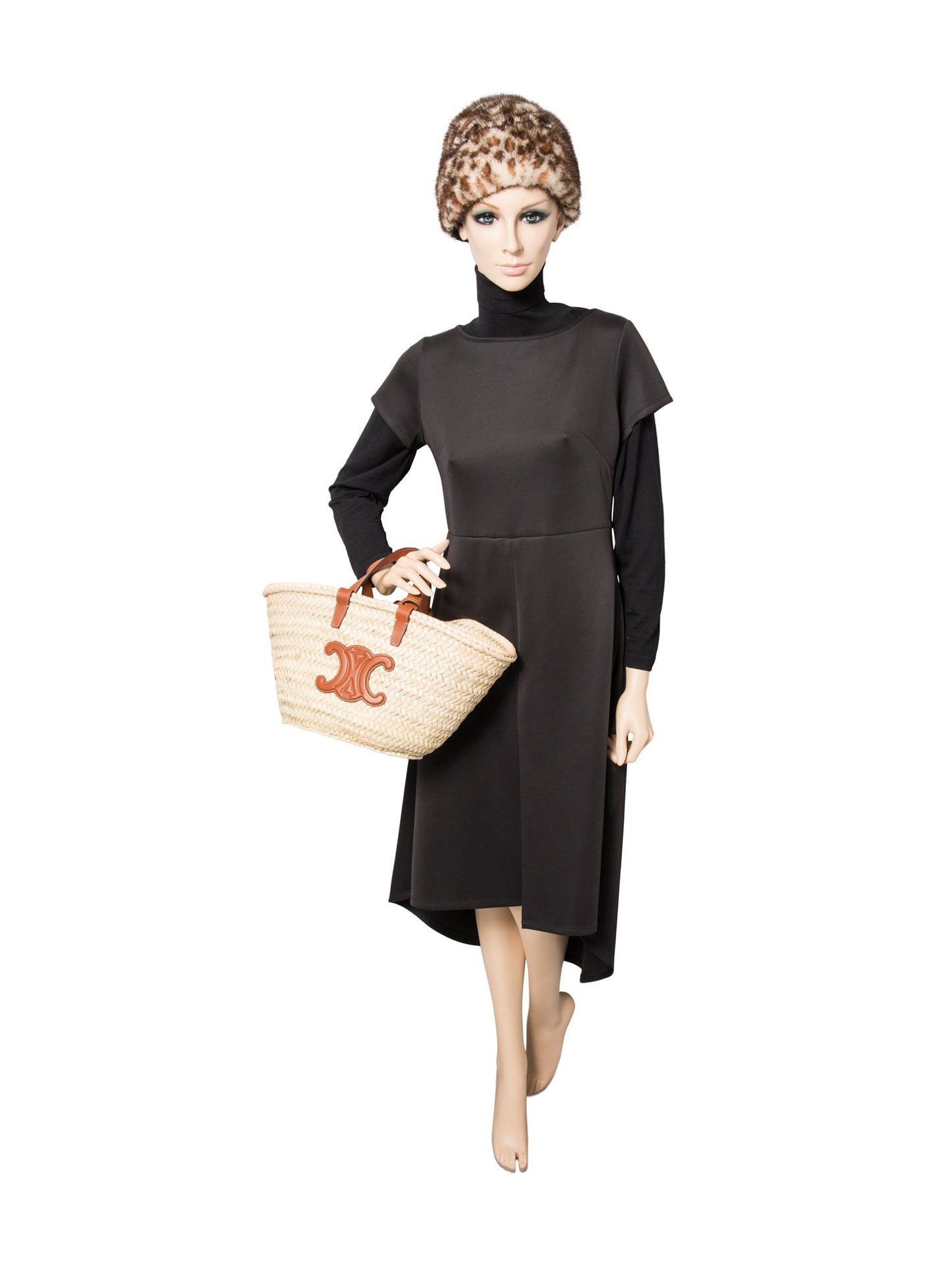 Luxury CELINE CC Logo Raffia Top Handle Bag Beige Brown