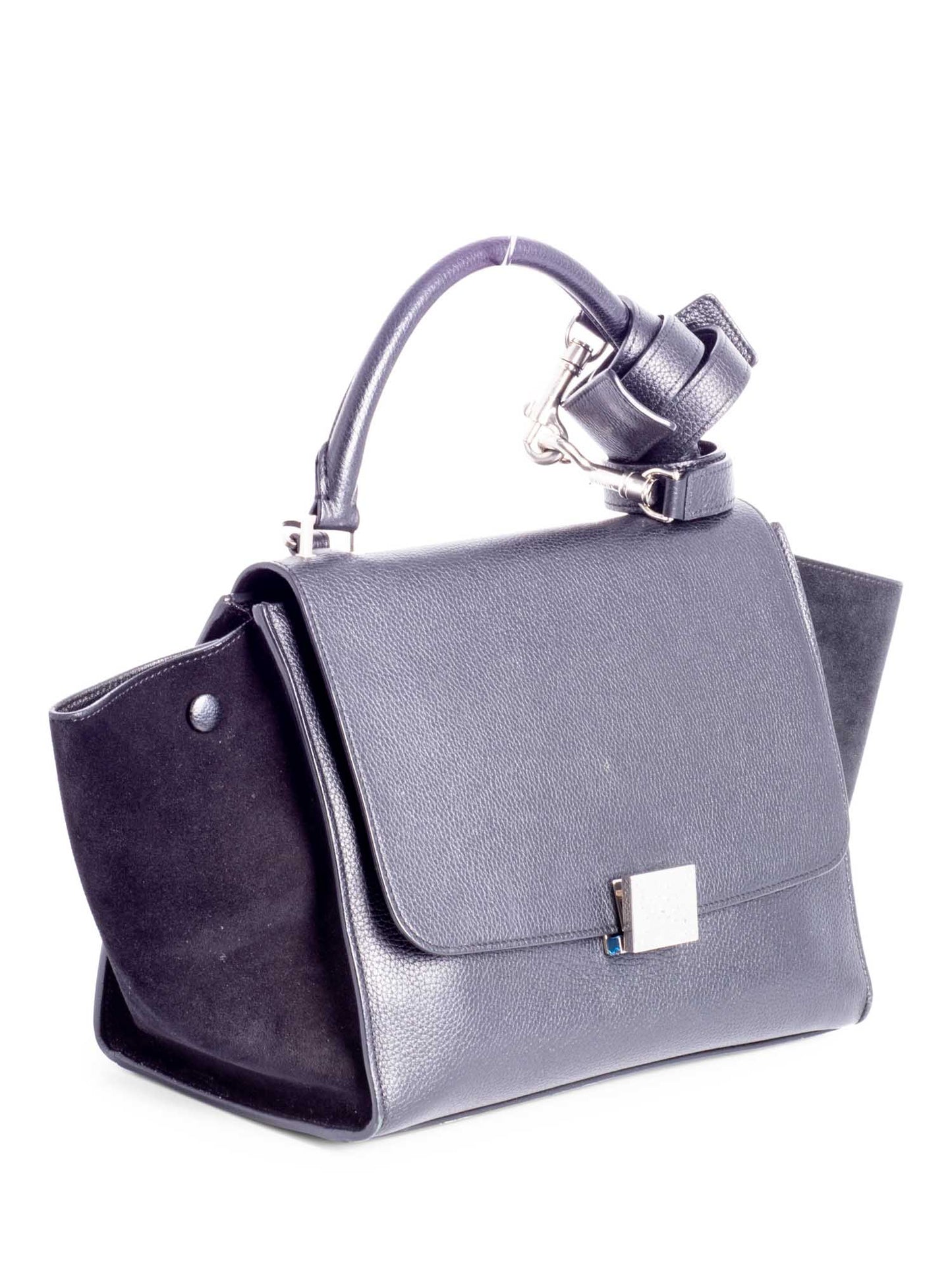 Luxury CELINE Drummed Leather Mini Trapeze Bag Black