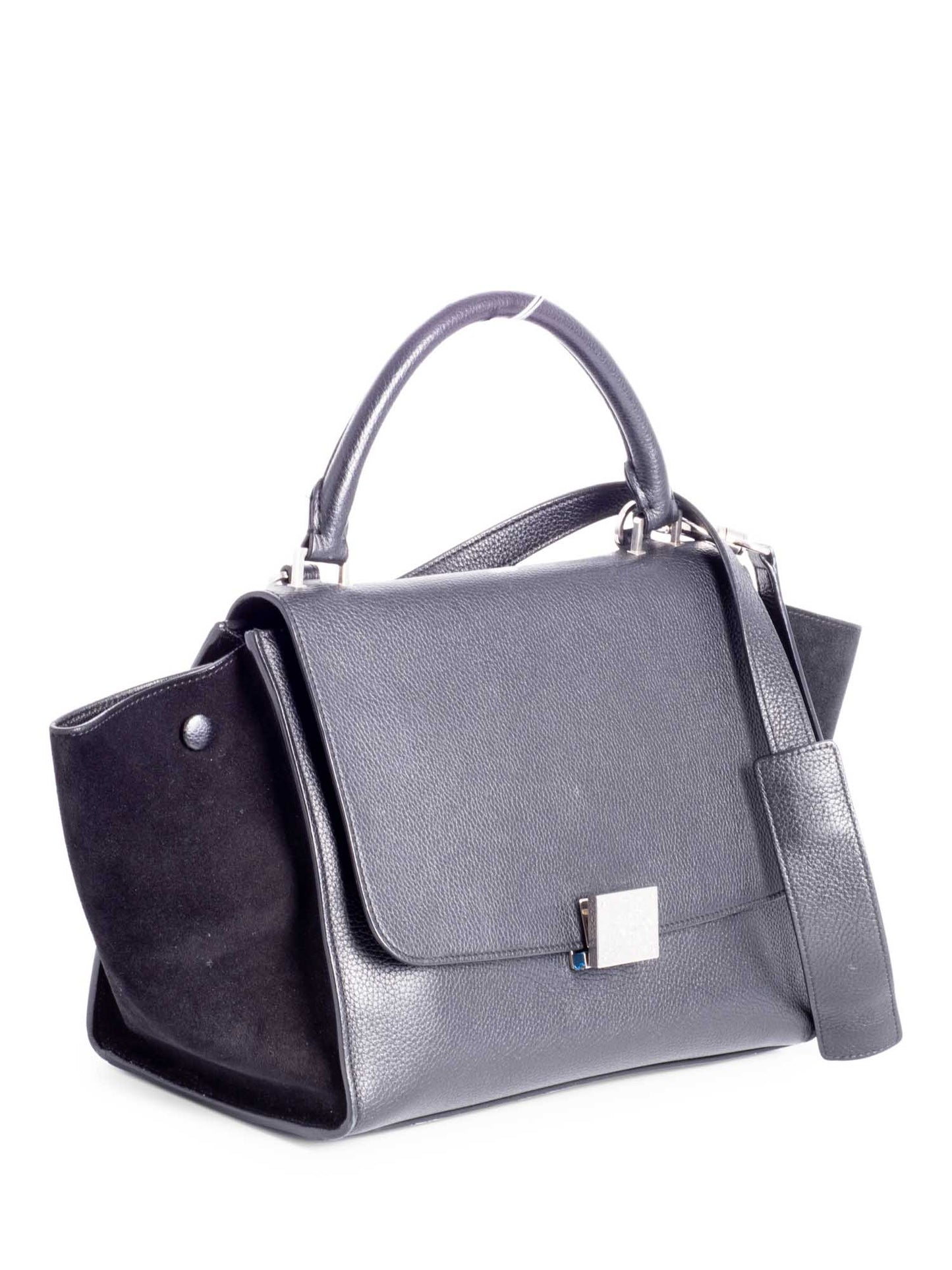 Luxury CELINE Drummed Leather Mini Trapeze Bag Black