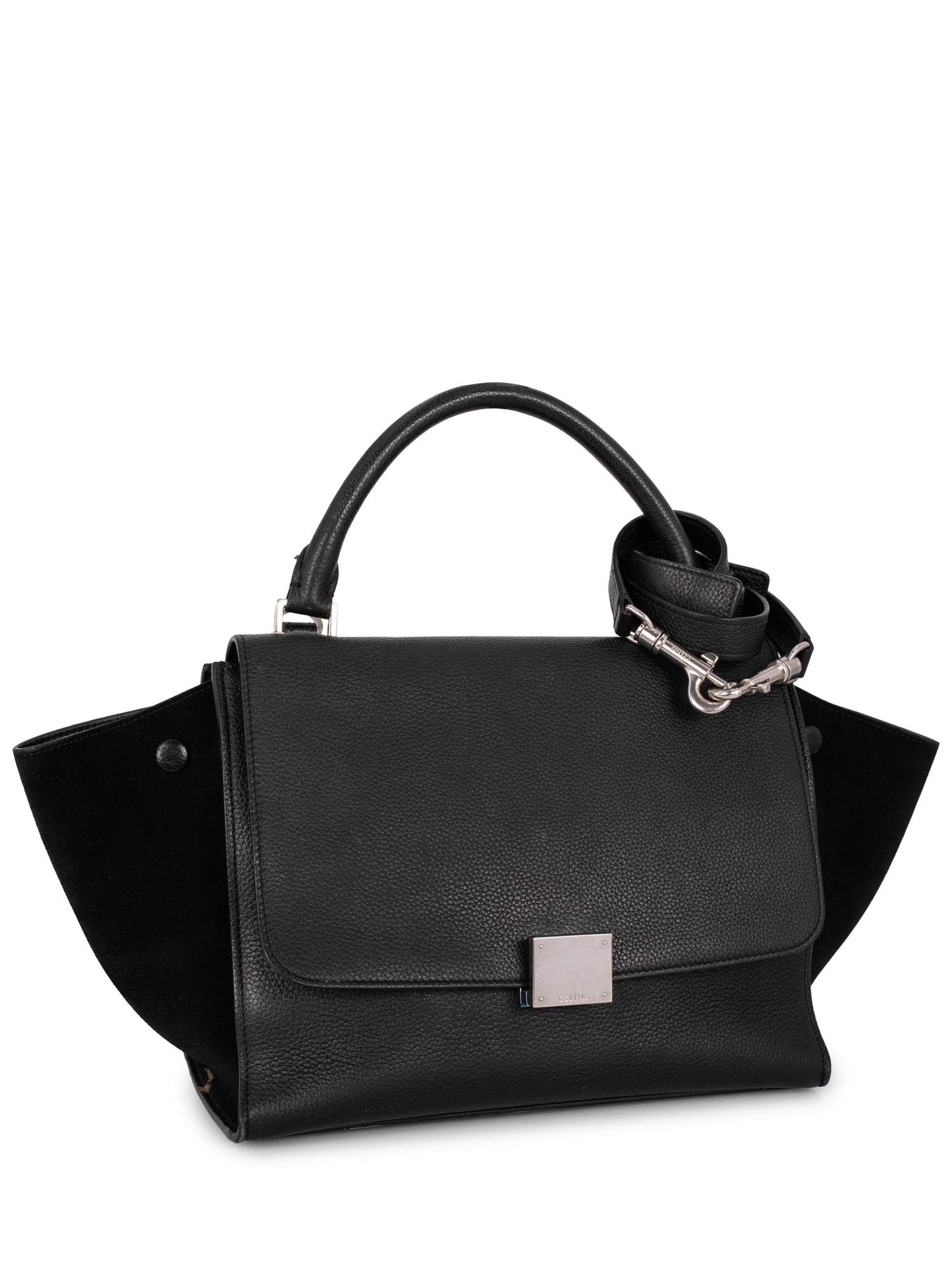 Luxury CELINE Drummed Leather Mini Trapeze Bag Black