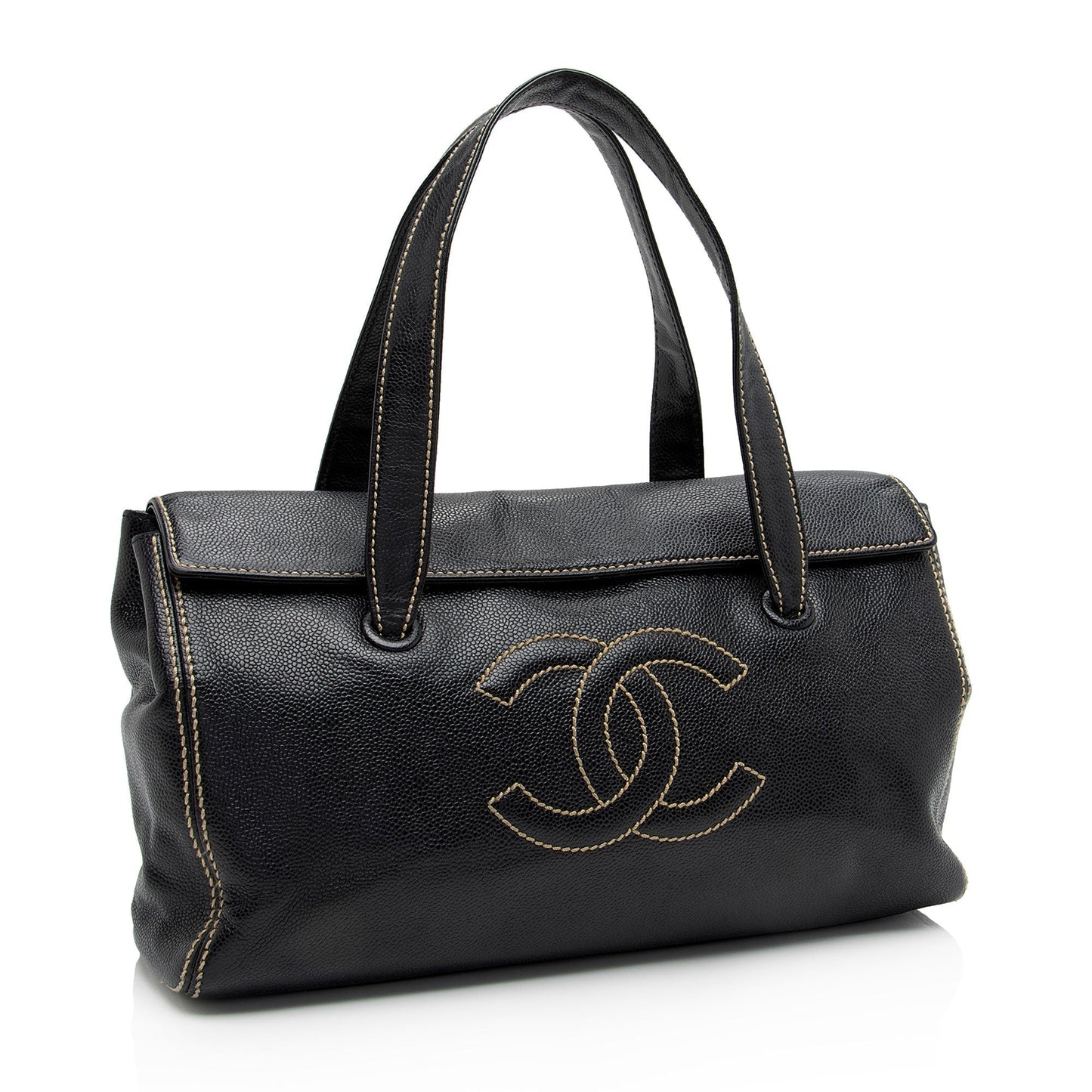 Chanel Caviar Leather Stitched CC Flap Satchel