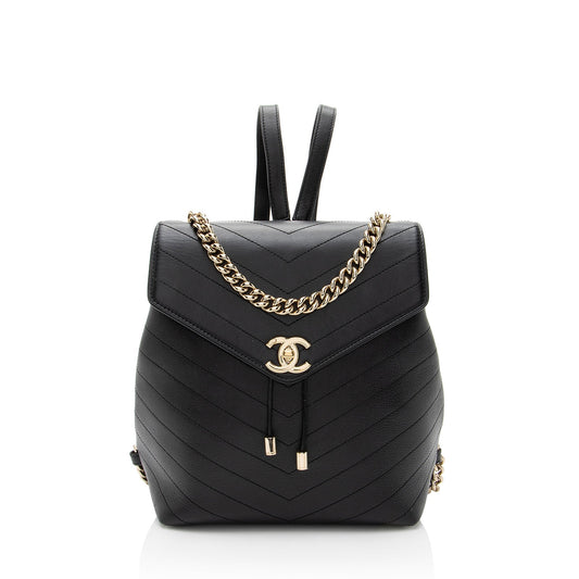 Chanel Chevron Grained Calfskin CC Backpack