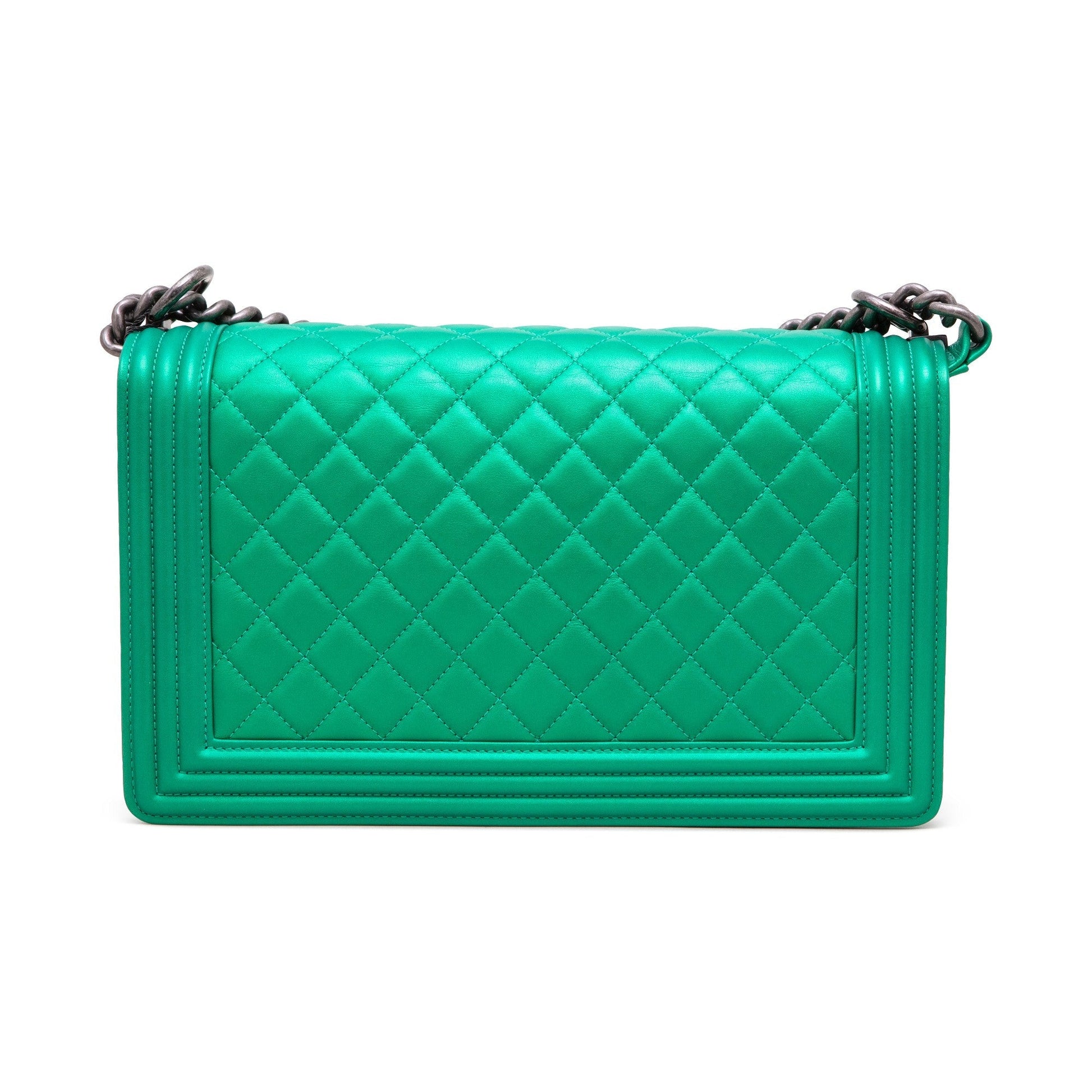 CHANEL BOY RARE MEDIUM METALLIC CALFSKIN NEON BRIGHT GREEN BAG
