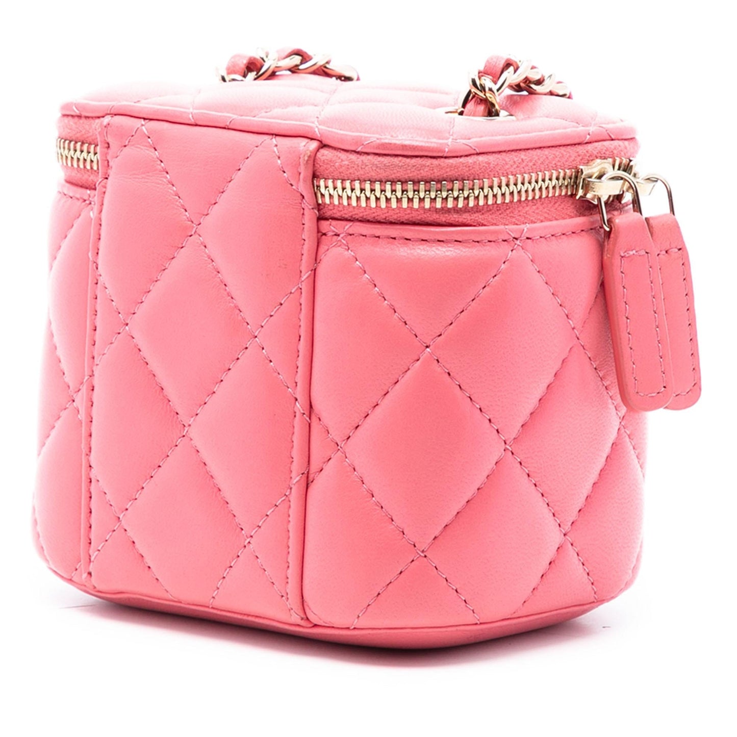Chanel Mini Quilted Lambskin Top Handle Vanity Case With Chain