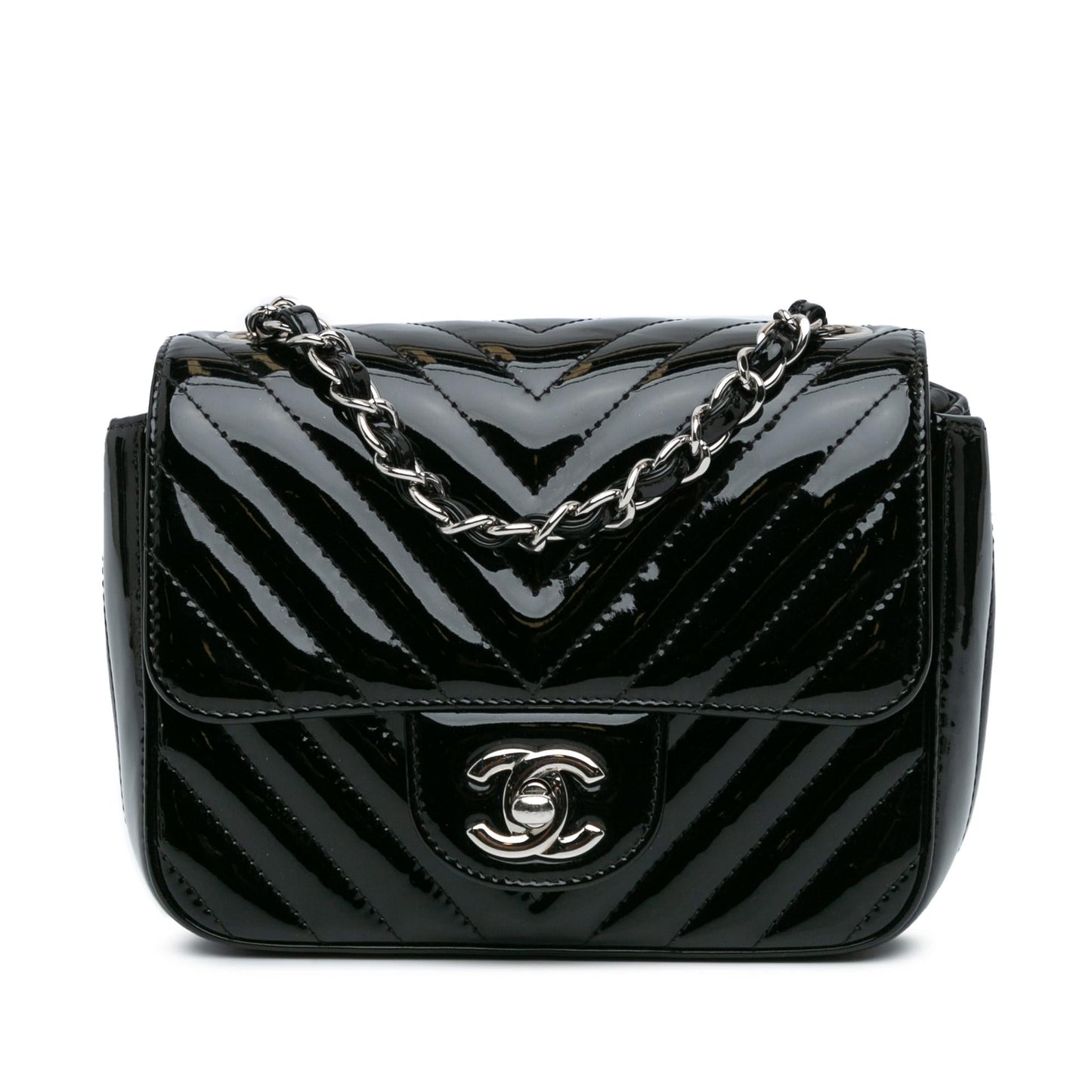 Chanel Mini Square Classic Chevron Patent Flap