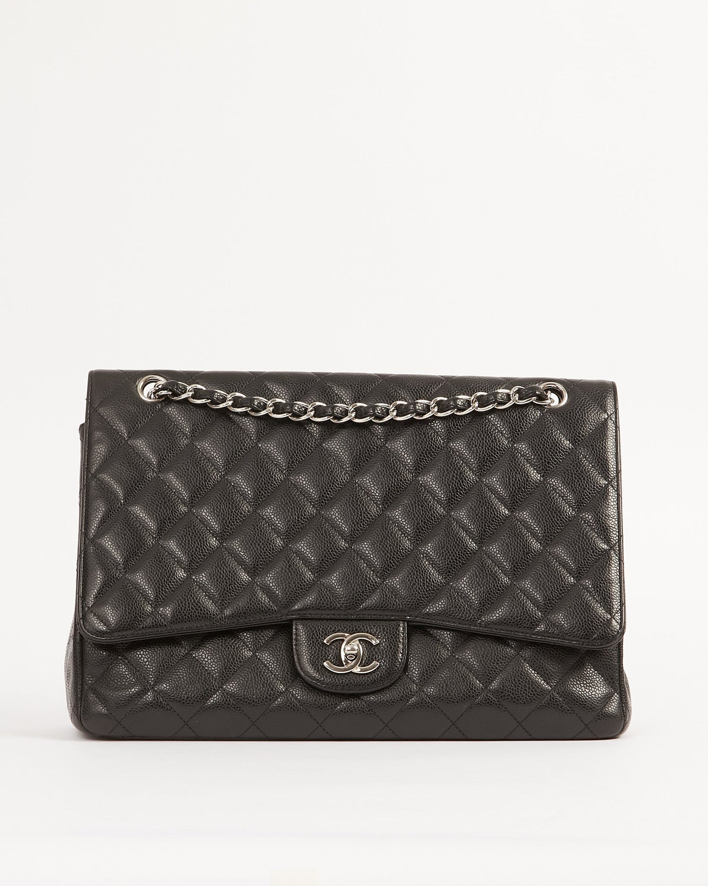 Chanel Black Caviar Quilted Single Flap Classic Maxi Bag
