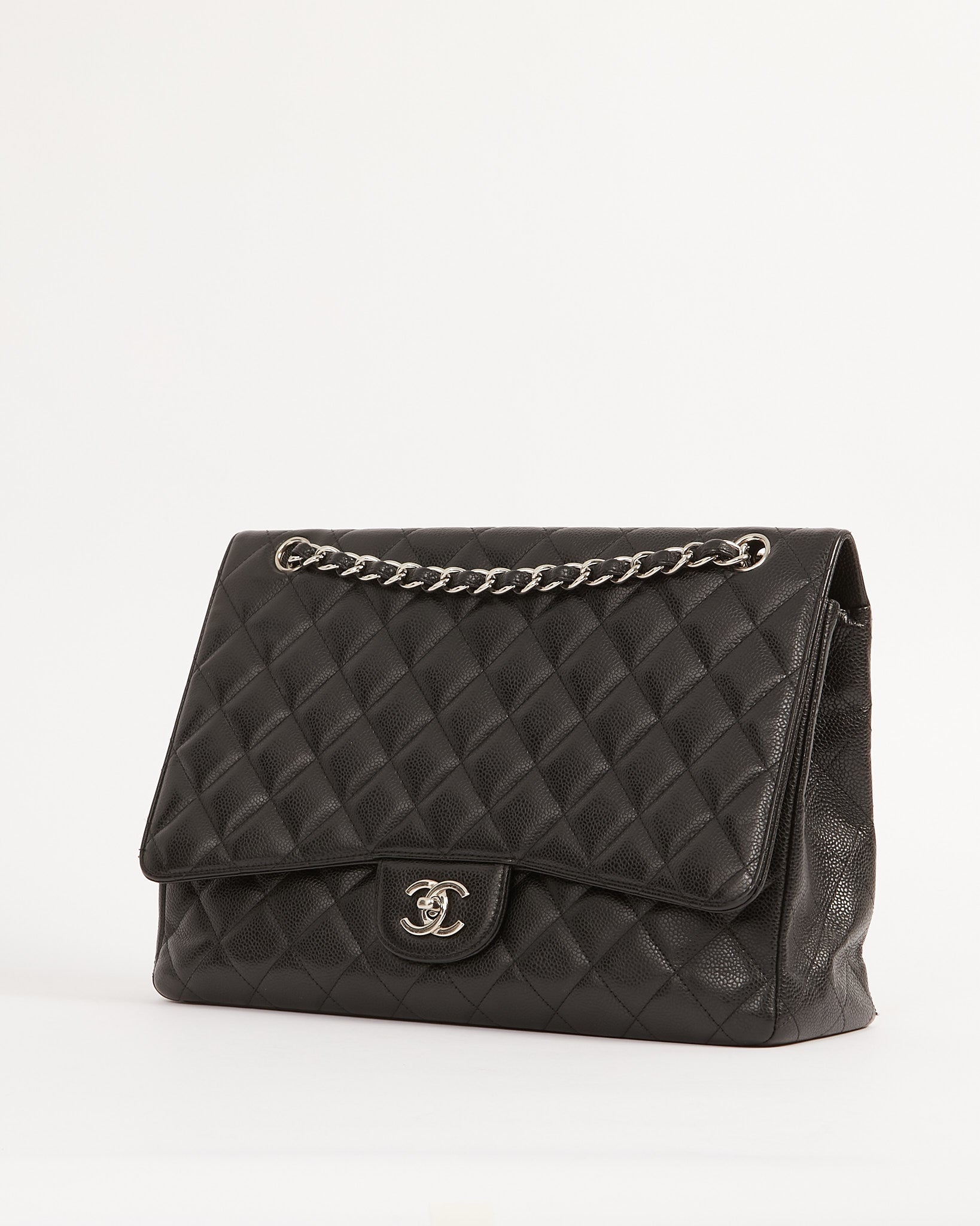Chanel Black Caviar Quilted Single Flap Classic Maxi Bag