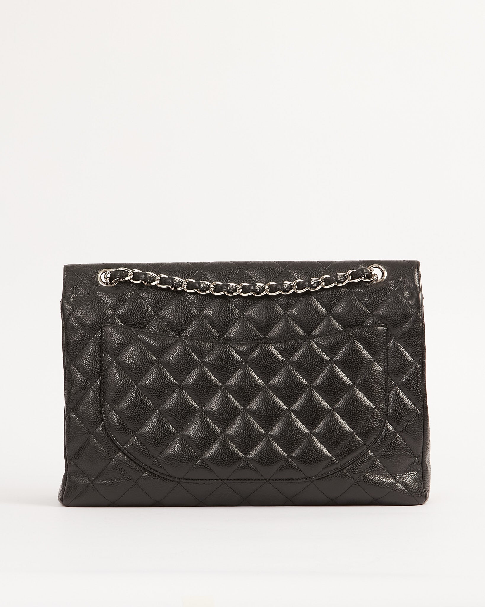 Chanel Black Caviar Quilted Single Flap Classic Maxi Bag