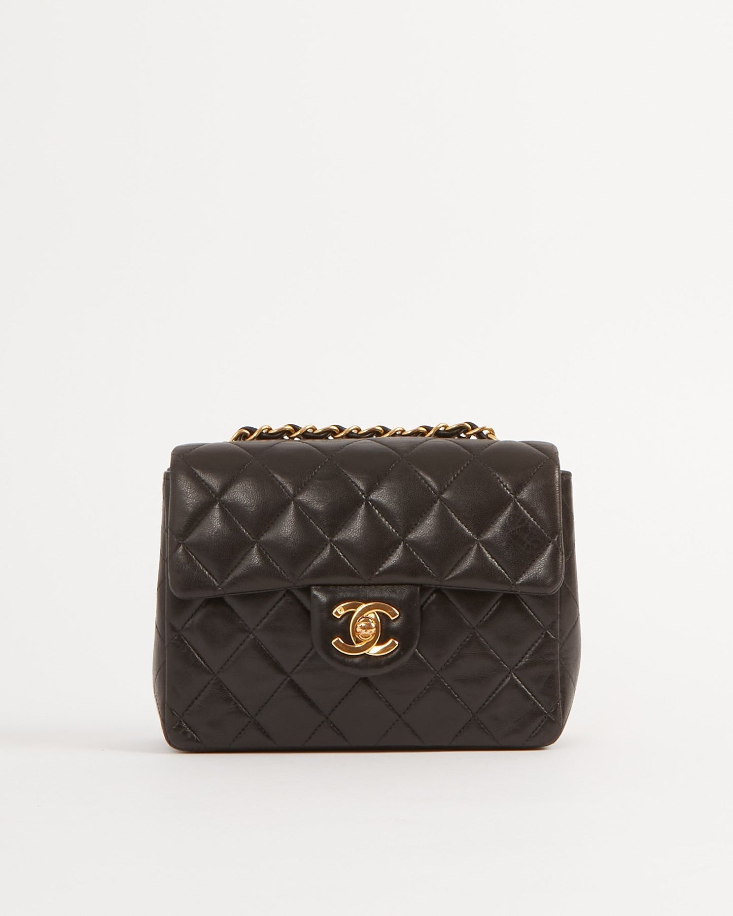 Chanel Black Lambskin Quilted 24K Gold Square Flap Bag