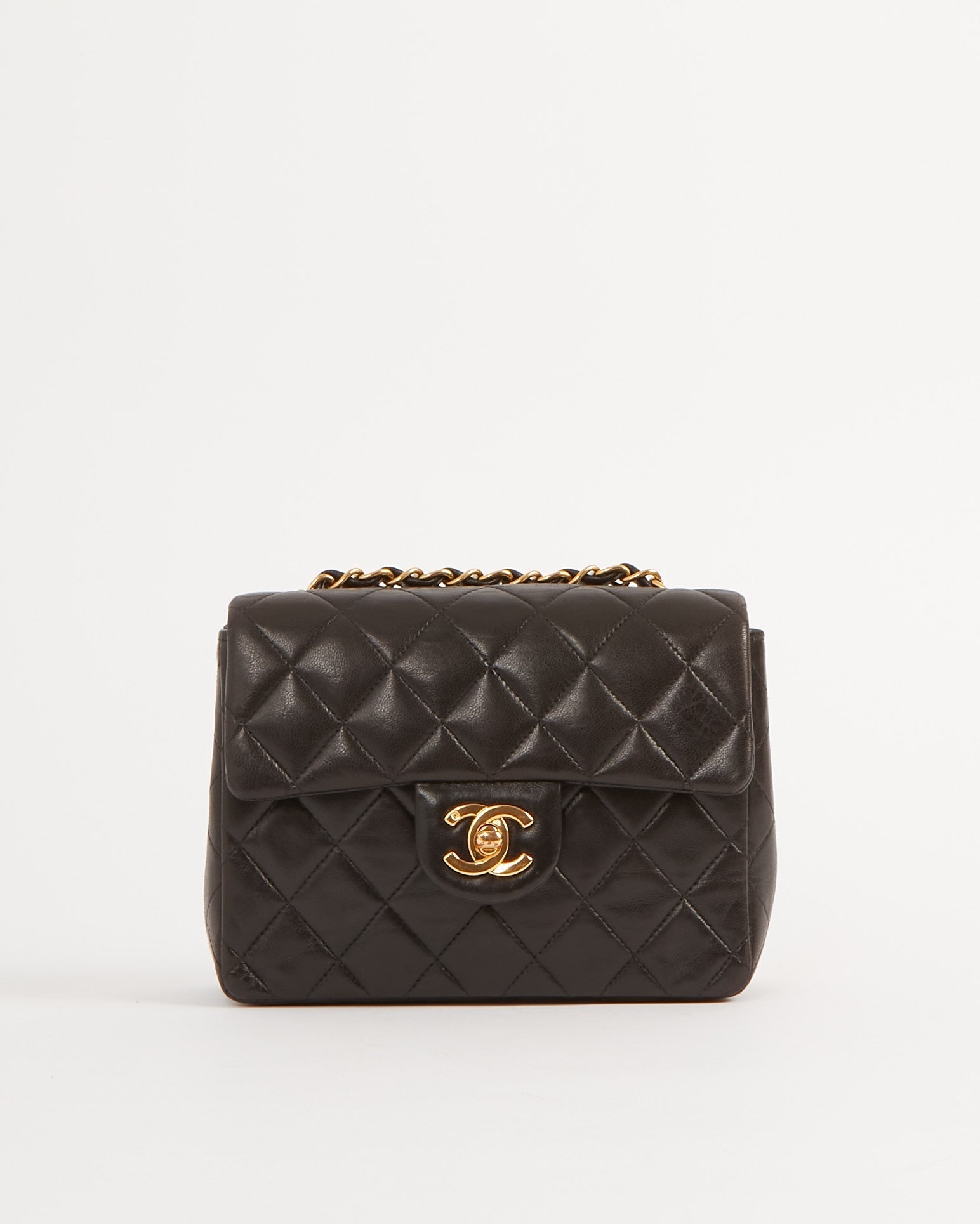 Chanel Black Lambskin Quilted 24K Gold Square Flap Bag