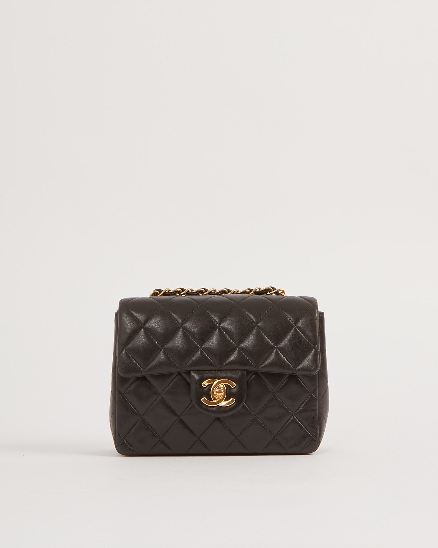 Chanel Black Lambskin Quilted 24K Gold Square Flap Bag
