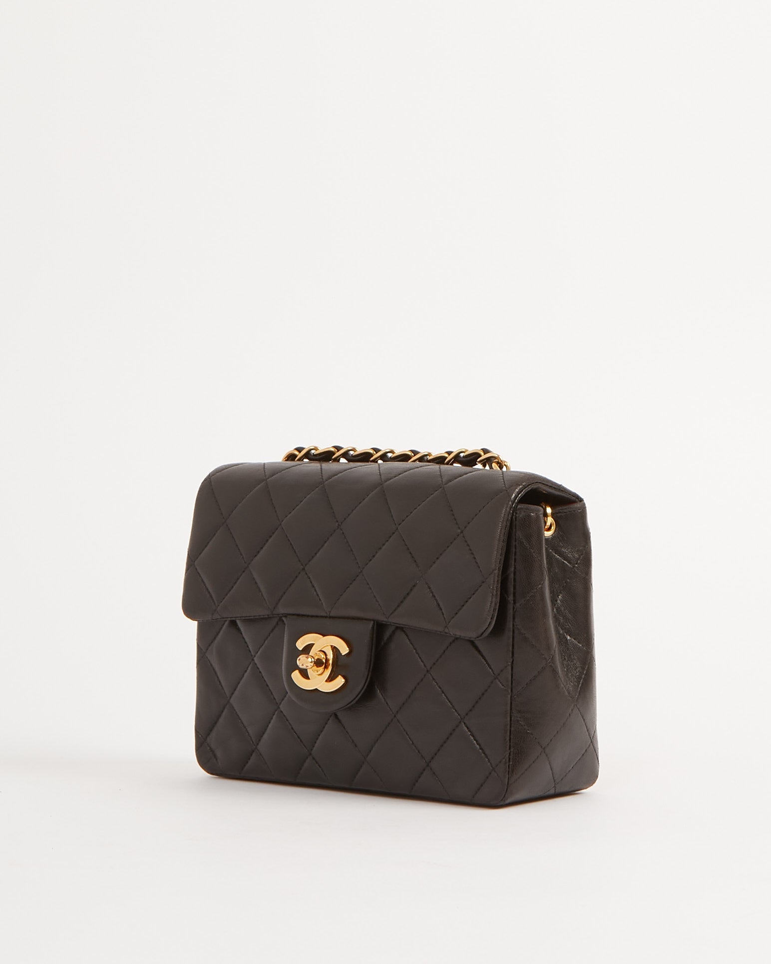 Chanel Black Lambskin Quilted 24K Gold Square Flap Bag