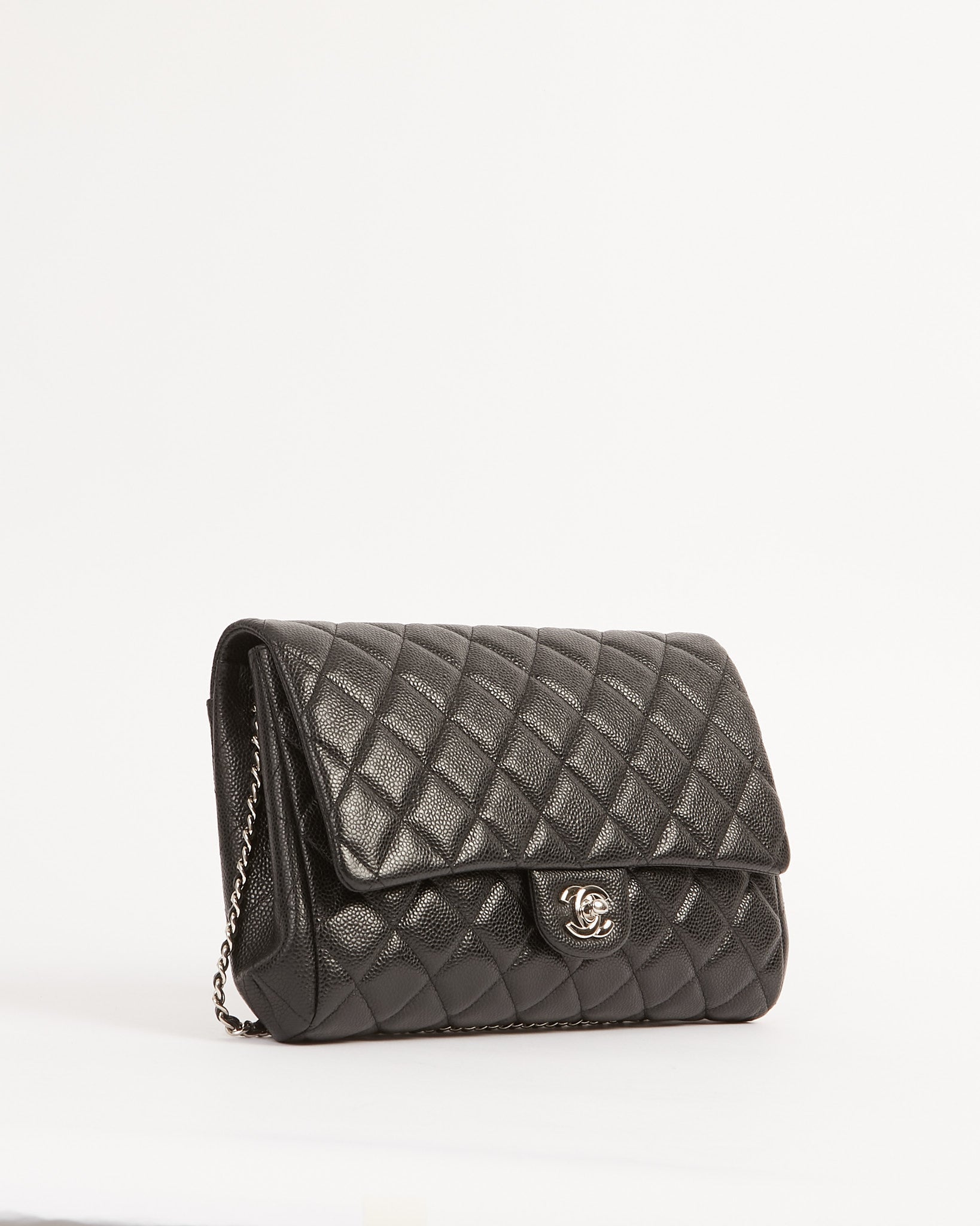Chanel Black Quilted Lambskin Leather Chain Clutch Flap Bag