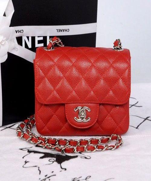 Chanel Classic Clutch With Chain  CWC Caviar Red SiLouis Vuittoner-Toned