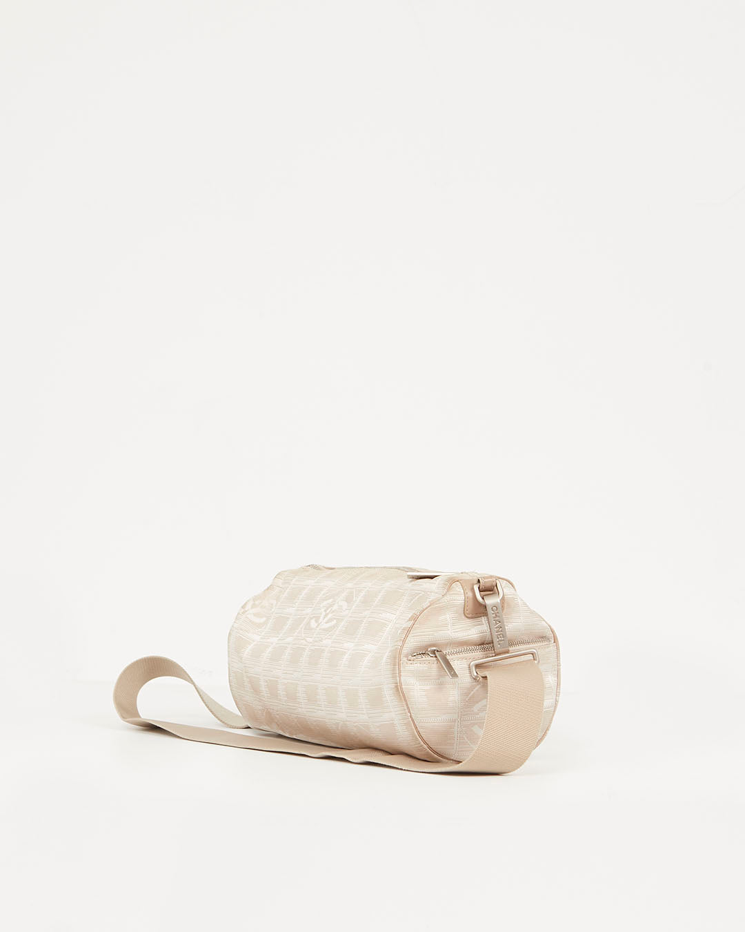 Chanel Beige Canvas New Line Travel Cylinder Duffle Shoulder Bag