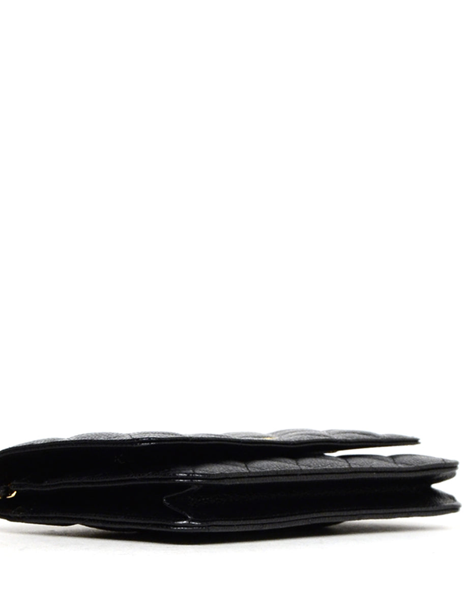 Chanel Black Caviar Leather Quilted Wallet On Chain WOC Crossbody Bag