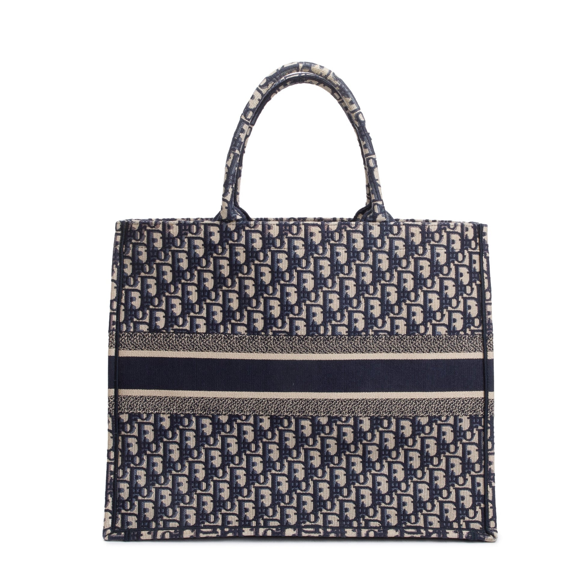 Christian Dior 2020 Ecru and Blue Dior Oblique Embroidery Large Book Tote