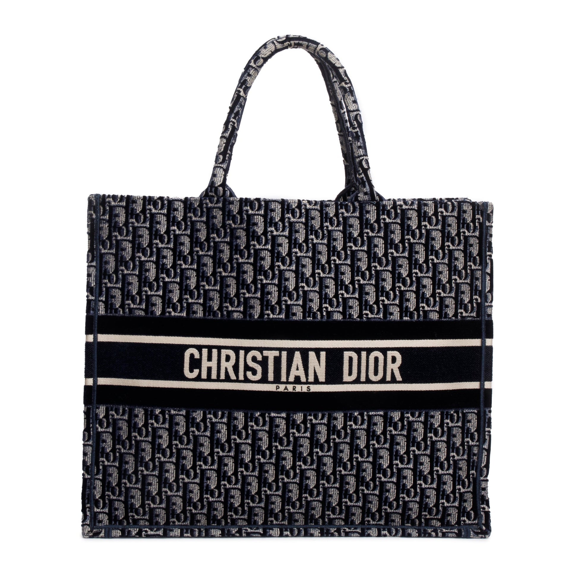 Christian Dior 2020 Ecru and Blue Dior Oblique Embroidery Large Book Tote