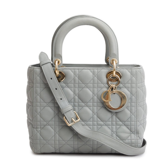 Christian Dior 2020 Grey Cannage Lambskin Leather Medium Lady Dior Bag