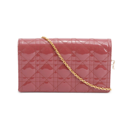 Christian Dior 2020 Pink Cannage Patent Leather Lady Dior Chain Pouch