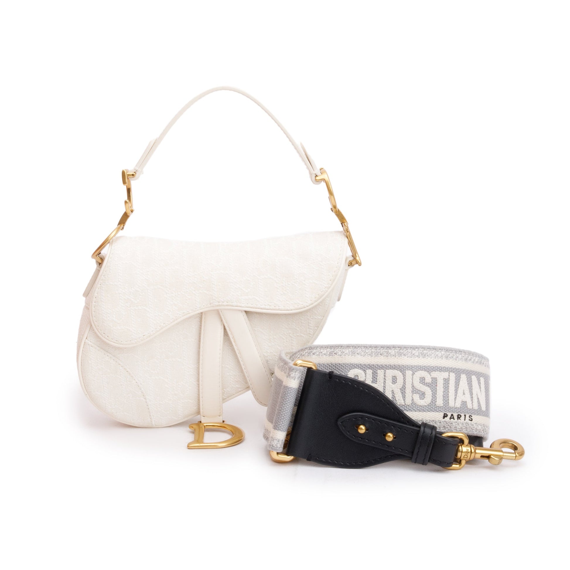Christian Dior 2020 White Oblique Mini Saddle Bag