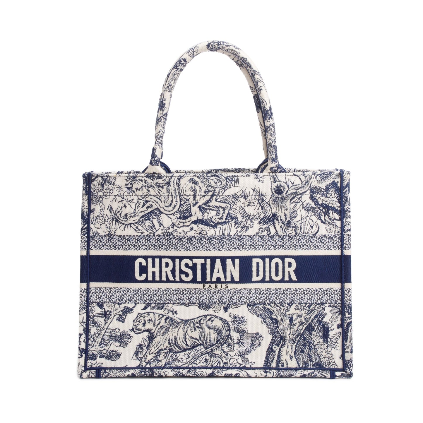 Christian Dior 2021 Ecru and Blue Toile De Juy Dioriviera Embroidery Medium Book Tote