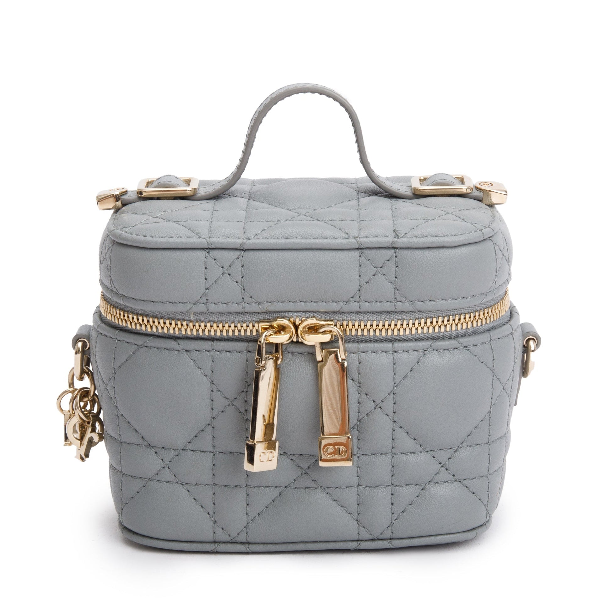 Christian Dior 2021 Grey Cannage Leather Micro Lady Dior Vanity Case